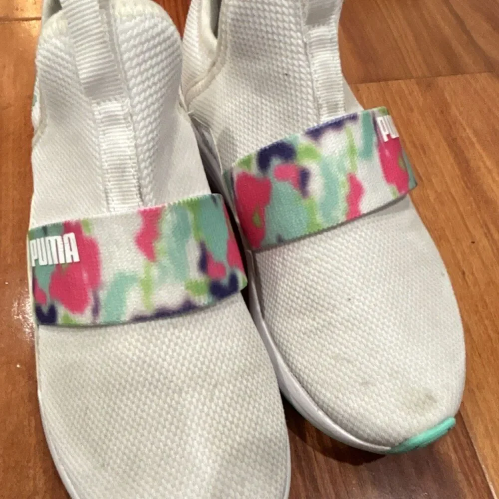 PUMA Adelina Girls Kids White Multicolor Slip On Mesh Low Top Sneakers Sz 3